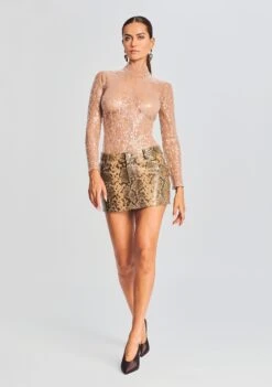 Jessa Sequin Bodysuit -Retrofete Clothing Shop Ecommerce Crop 20230815 Jessa Top Nora Coat Tannin 982 ECOMM