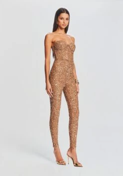 Elodie Sequin Jumpsuit -Retrofete Clothing Shop Ecommerce Crop 23 09 22 ELODIEJUMPSUIT TANNIN 2126 ECOMM
