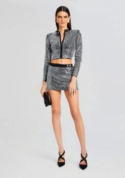 Aero Embellished Knit Jacket -Retrofete Clothing Shop Ecommerce Crop 23 10 25 AEROJACKET DELTASKIRT BLACKSILVER 2444 ECOMM