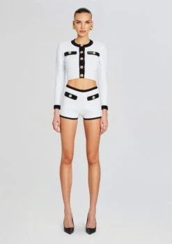 Ainsley Bandage Knit Jacket -Retrofete Clothing Shop Ecommerce Crop 24 02 15 AINSLEYJACKET PAIGHTONTOP TORASHORT BLACKWHITE 2043 ECOMM