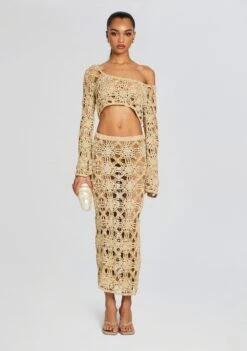 Sadie Knit Crochet Top -Retrofete Clothing Shop Ecommerce Crop 24 02 16 SADIETOP SOFIESKIRT METALLICGOLD 004 ECOMM
