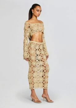 Sadie Knit Crochet Top -Retrofete Clothing Shop Ecommerce Crop 24 02 16 SADIETOP SOFIESKIRT METALLICGOLD 038 ECOMM