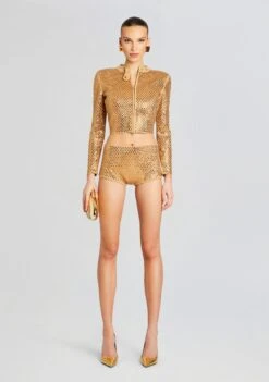 Tru Embellished Knit Short -Retrofete Clothing Shop Ecommerce Crop 24 02 29 MALIJACKET TRUSHORTS GOLDMETALLICNUDE 1384 ECOMM
