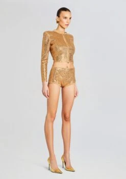 Tru Embellished Knit Short -Retrofete Clothing Shop Ecommerce Crop 24 02 29 MALIJACKET TRUSHORTS GOLDMETALLICNUDE 1430 ECOMM