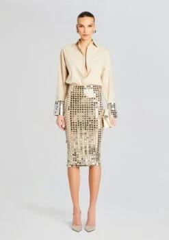 Brelan Embellished Skirt -Retrofete Clothing Shop Ecommerce Crop 24 02 29 OZELLASHIRT BRELANSKIRT CHAMPAGNEDUST 1058 ECOMM