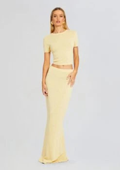 Clare Knit Baby Tee 9 Clare Knit Baby Tee -Retrofete Clothing Shop Ecommerce Crop 24 03 12 CLAREBABYTEE KORASKIRT BUTTER 1407 ECOMM