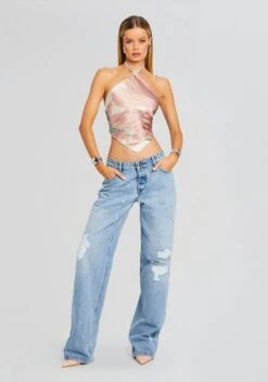 Jamie Silk Top -Retrofete Clothing Shop Ecommerce Crop 24 03 13 JAMIETOP DUSTYPINK OHIRPANT TELAVIVSAND 0292 ECOMM