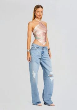 Jamie Silk Top -Retrofete Clothing Shop Ecommerce Crop 24 03 13 JAMIETOP DUSTYPINK OHIRPANT TELAVIVSAND 0310 ECOMM