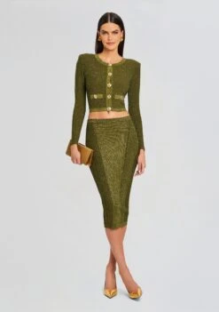 Sephira Rib Knit Jacket -Retrofete Clothing Shop Ecommerce Crop 24 03 13 POSIESKIRT SEPHIRAJACKET METALLICMILITARYGREEN 0985 ECOMM 7ad9f4f8 50c5 4c22 98ec 3c8060d991a7