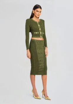Posie Rib Knit Skirt -Retrofete Clothing Shop Ecommerce Crop 24 03 13 POSIESKIRT SEPHIRAJACKET METALLICMILITARYGREEN 1029 ECOMM