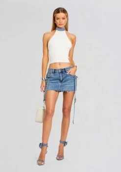 Sherona Denim Skirt -Retrofete Clothing Shop Ecommerce Crop 24 03 13 SHERONASKIRT OASIS ALESSANDRASANDAL DENIM 1659 ECOMM