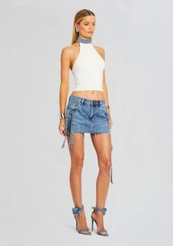 Sherona Denim Skirt -Retrofete Clothing Shop Ecommerce Crop 24 03 13 SHERONASKIRT OASIS ALESSANDRASANDAL DENIM 1682 ECOMM