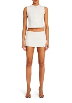 Alix Stretch Denim Skort -Retrofete Clothing Shop Ecommerce Crop 24 04 02 ALLYDENIMVEST ALIXDENIMSKORT WHITE 1371 ECOMM