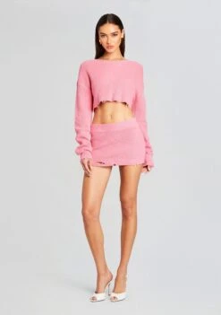 Daisy Cropped Knit Sweater -Retrofete Clothing Shop Ecommerce Crop 24 04 17 DAISYCROPPEDKNITSWEATER ALORAKNITSKIRT BUBBLEGUMPINK 1154 ECOMM