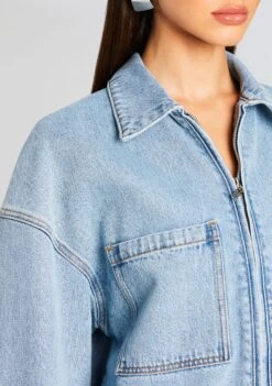 Nicolle Denim Jacket -Retrofete Clothing Shop Ecommerce Crop 24 04 17 NICOLLEJACKET COASTLINE SAMANTHATUBETOP FIONALOWRISEJEAN WHITE 1418 ECOMM