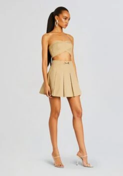 Camel Strapless Bralette -Retrofete Clothing Shop Ecommerce Crop 24 05 15 CAMELSTRAPLESSBRALETTE TRENCHPLEATEDSKIRT CAMEL 2536 ECOMM