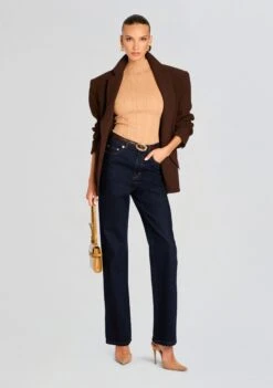 Abigail Half Sleeve Top -Retrofete Clothing Shop Ecommerce Crop 24 07 09 ABIGAIL KNIT TOP TAN ASHTON HIGH RISE SLIM FLARE JEAN RINSE 0206 ECOMM