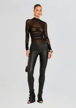 Mila Ruched Bodysuit With Asymetric Neck -Retrofete Clothing Shop Ecommerce Crop 24 07 31 DANICACOATEDDENIMPANT COATEDBLACK MILAMESHBODYSUIT BLACK 2184 ECOMM 3c2ad464 3022 413d a90f 10ab8e29dd5f