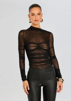 Mila Ruched Bodysuit With Asymetric Neck