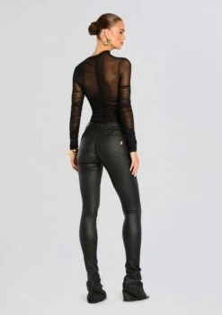 Mila Ruched Bodysuit With Asymetric Neck -Retrofete Clothing Shop Ecommerce Crop 24 07 31 DANICACOATEDDENIMPANT COATEDBLACK MILAMESHBODYSUIT BLACK 2233 ECOMM 94e9fc97 da2b 4d51 9f54 c7c822e3665a