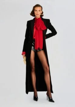 Suri Silk Blouse -Retrofete Clothing Shop Ecommerce Crop 24 08 06 AMBERLEY EVENING BLAZER DRESS BLACK SURI SILK BLOUSE RED 2150 ECOMM