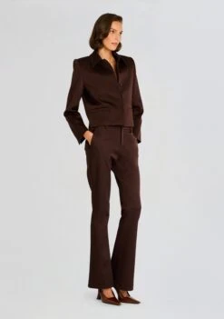 Bex Satin Jacket -Retrofete Clothing Shop Ecommerce Crop 24 08 06 EDWINA HAVEY SATIN VEST ASH BROWN BEX SATIN JACKET ASH BROWN ELVIRA HEAVY SATIN FLARE TROUSER ASH BROWN 0981 ECOMM