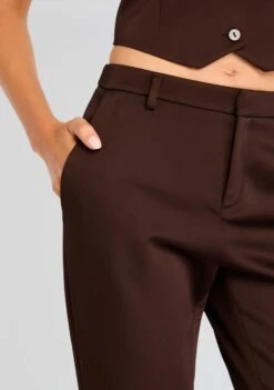 Elvira Heavy Satin Slim Flare Trouser -Retrofete Clothing Shop Ecommerce Crop 24 08 06 EDWINA HAVEY SATIN VEST ASH BROWN BEX SATIN JACKET ASH BROWN ELVIRA HEAVY SATIN FLARE TROUSER ASH BROWN 1030 ECOMM