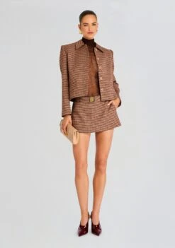 Jessamine Jacket -Retrofete Clothing Shop Ecommerce Crop 24 08 06 JESSAMINE JACKET CAMEL HOUNDSTOOTH MYNA TAILORED MINI SKORT CAMEL HOUNDSTOOTH 0671 ECOMM
