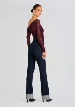 Shauna Mesh Top 8 Shauna Mesh Top -Retrofete Clothing Shop Ecommerce Crop 24 08 06 SHAUNA ASYMMETRIC MESH TOP MERLOT ASHTON HIGH RISE SLIM FLARE JEAN RINSE 1500 ECOMM