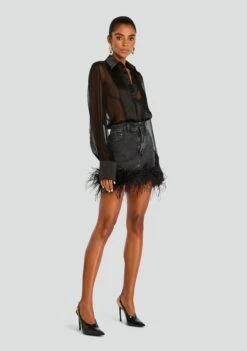 Elvie Denim Skirt -Retrofete Clothing Shop Ecommerce Crop 24 08 07 ELVIE DENIM SKIRT BLACK FEATHER LIBBY DENIM JACKET BLACK FEATHER 0325 ECOMM