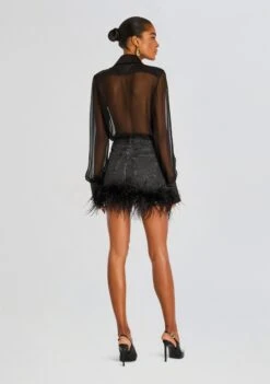 Elvie Denim Skirt -Retrofete Clothing Shop Ecommerce Crop 24 08 07 ELVIE DENIM SKIRT BLACK FEATHER LIBBY DENIM JACKET BLACK FEATHER 0333 ECOMM