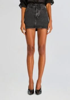 Elvie Denim Skirt -Retrofete Clothing Shop Ecommerce Crop 24 08 07 ELVIE DENIM SKIRT BLACK FEATHER LIBBY DENIM JACKET BLACK FEATHER 0343 ECOMM