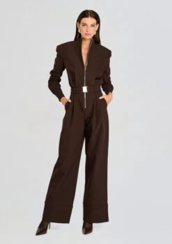 Vera Heavy Crepe Jumpsuit -Retrofete Clothing Shop Ecommerce Crop 24 08 21 VERA HEAVY CREPE JUMPSUIT ASH BROWN 1533 ECOMM