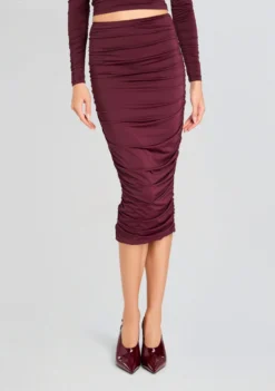 Darcy Mid Rise Ruched Midi Skirt