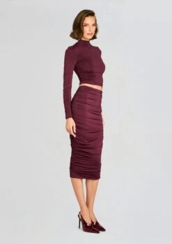Dulcie Ruched Top -Retrofete Clothing Shop Ecommerce Crop 24 09 11 DULCIE RUCHED TOP DARCY MID RISE RUCHED MIDI SKIRT MERLOT 1007 ECOMM