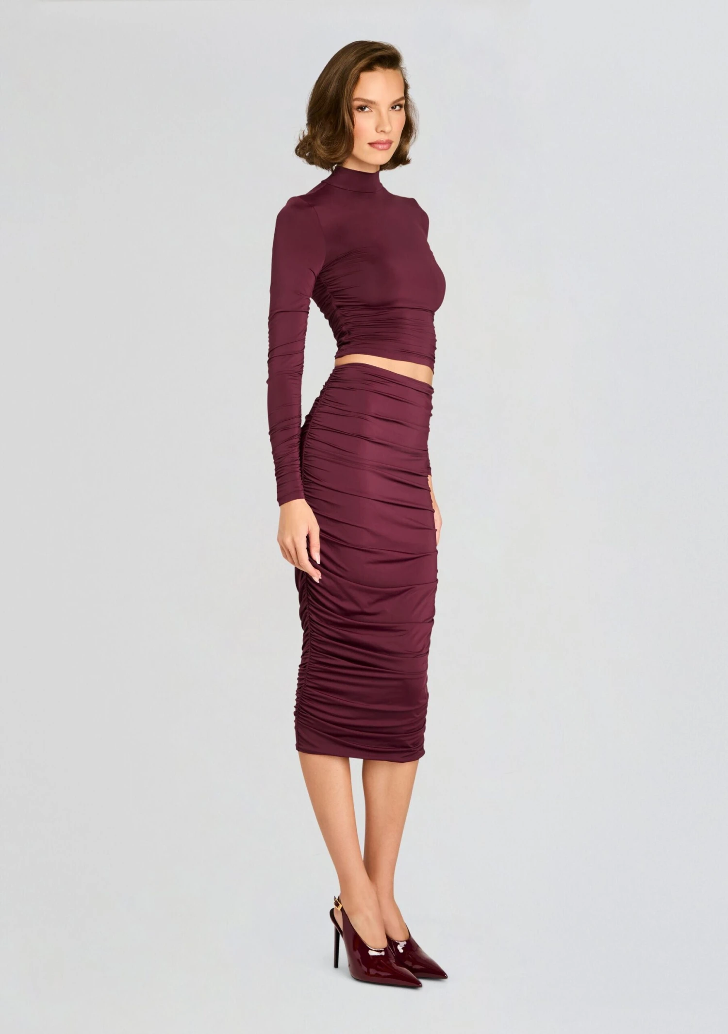Darcy Mid Rise Ruched Midi Skirt 3 Darcy Mid Rise Ruched Midi Skirt - Image 3