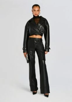 Fifer Vegan Leather Mid Rise Cargo Pant -Retrofete Clothing Shop Ecommerce Crop 24 09 11 KODA VEGAN LEATHER CROPPED TRENCH FIFER VEGAN LEATHER MID RISE CARGO PANT BLACK 1018 ECOMM 591c65e5 74b8 4991 8cb3 22667f376d83
