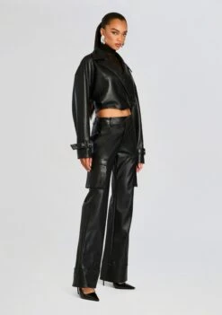 Fifer Vegan Leather Mid Rise Cargo Pant -Retrofete Clothing Shop Ecommerce Crop 24 09 11 KODA VEGAN LEATHER CROPPED TRENCH FIFER VEGAN LEATHER MID RISE CARGO PANT BLACK 1062 ECOMM 7ec8b6ec e9fe 4277 8e9c 6f699461edc3
