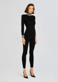 Leanne Embellished Jumpsuit -Retrofete Clothing Shop Ecommerce Crop 24 09 12 LEANNE EMBELLISHED JUMPSUIT BLACK SILVER 1561 ECOMM