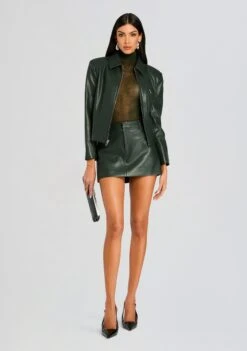 Asha Faux Leather Jacket -Retrofete Clothing Shop Ecommerce Crop 24 09 26 AshaFauxLeatherJacket EmiliaFauxLeatherMiniSkirt ForestGreen 0006 ECOMM cb54ce6a 41f2 4fec bd1e 7a08b5971888