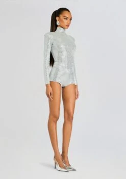 Auburn Embellished Knit Romper -Retrofete Clothing Shop Ecommerce Crop 24 09 26 AuburnEmbellishedKnitRomper MetallicDoveSilver 0048 ECOMM