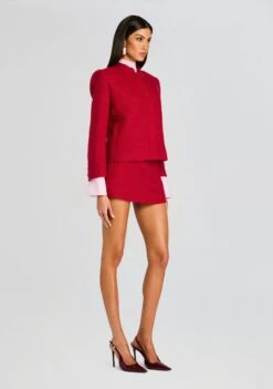 Kristen Boucle Lady Jacket -Retrofete Clothing Shop Ecommerce Crop 24 09 26 KristenBoucleLadyJacket KarlaBoucleMiniSkirt RubyRed 0057 ECOMM