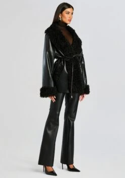 Roxanne Vegan Leather Coat -Retrofete Clothing Shop Ecommerce Crop 24 09 26 RoxanneFauxFurLeatherCoat Black 0032 ECOMM