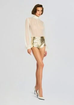 Kellen Leather Short -Retrofete Clothing Shop Ecommerce Crop 24 10 28 KadaLeatherJacket KellenLeatherShort Gold White 0076 ECOMM