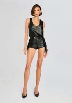 Kima Leather Fringe Short -Retrofete Clothing Shop Ecommerce Crop 24 10 29 ElizabethLeatherTankTop KimaLeatherFringeShort Black 0037 ECOMM