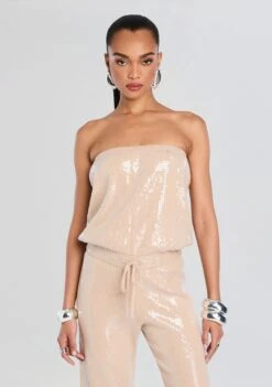 Allie Sequin Knit Jumpsuit -Retrofete Clothing Shop Ecommerce Crop 24 12 16 AllieJumpsuit Latte 0042 ECOMM