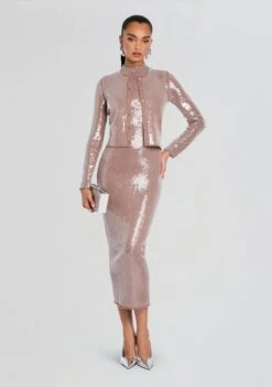 Annamarie Sequin Knit Cardigan -Retrofete Clothing Shop Ecommerce Crop 24 12 16 DoveDress AnnamarieCardigan Truffle 0082 ECOMM