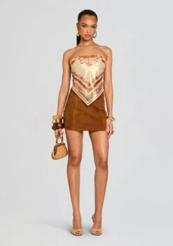 Noelle Silk Top -Retrofete Clothing Shop Ecommerce Crop 25 01 15 NoelleTopTerracottaBandana JuanaSuedeSkirt Cognac 2608 ECOMM