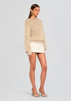 Oro Knit Sweater -Retrofete Clothing Shop Ecommerce Crop 25 01 15 OroKnitSweater Stone KapaA LineSkirt Eggshell 2509 ECOMM