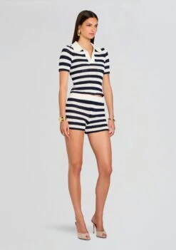 Pax Crochet Polo Top -Retrofete Clothing Shop Ecommerce Crop 25 05 07 PaxPoloTop NiniShorts Navy Eggshell 0038 ECOMM